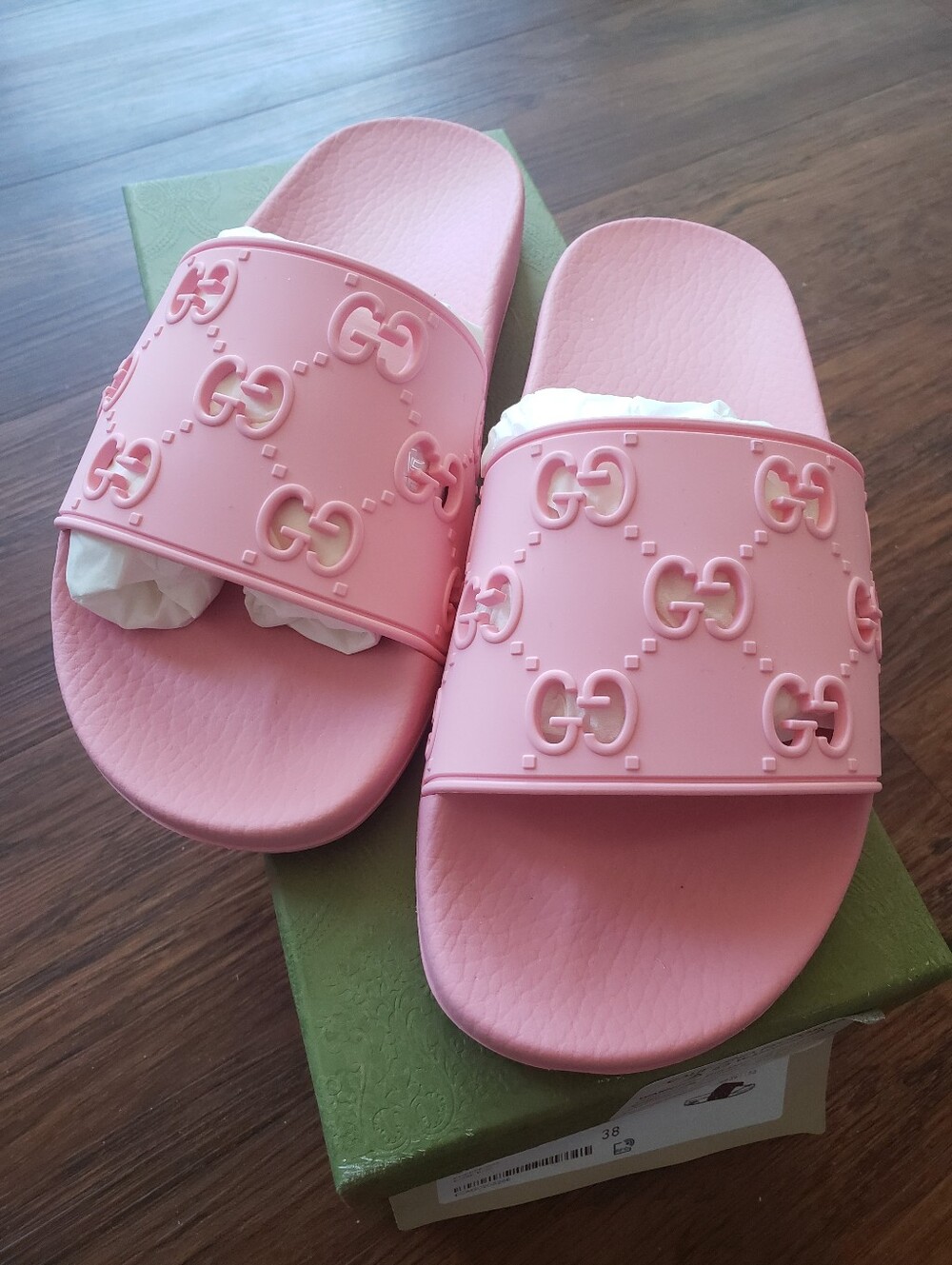 Gucci Monogram Pink Slides Size 38 Designer Streetwear Retro Y2K Vacation - Picture 2 of 5